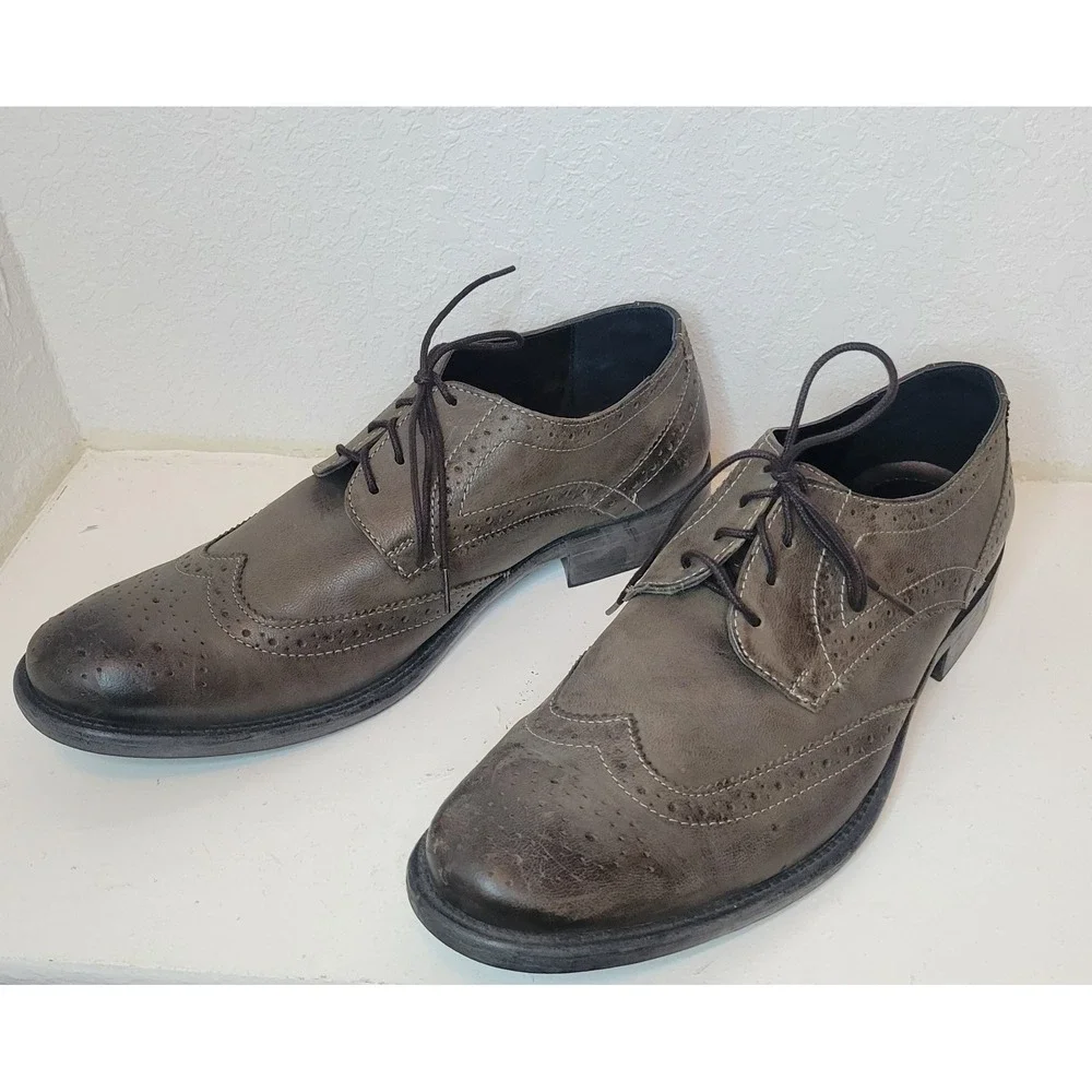 Men's Oxford Shoes Hush Puppies Shepsky Wingtip Olive Green Size 10 -Read
